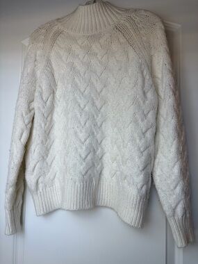 Vince Camuto Women’s White Cable-Knit Mock Neck Sweater